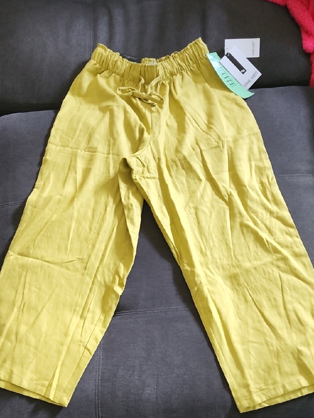 Nine West Mustard Elastic-Waist Wide Leg Pants